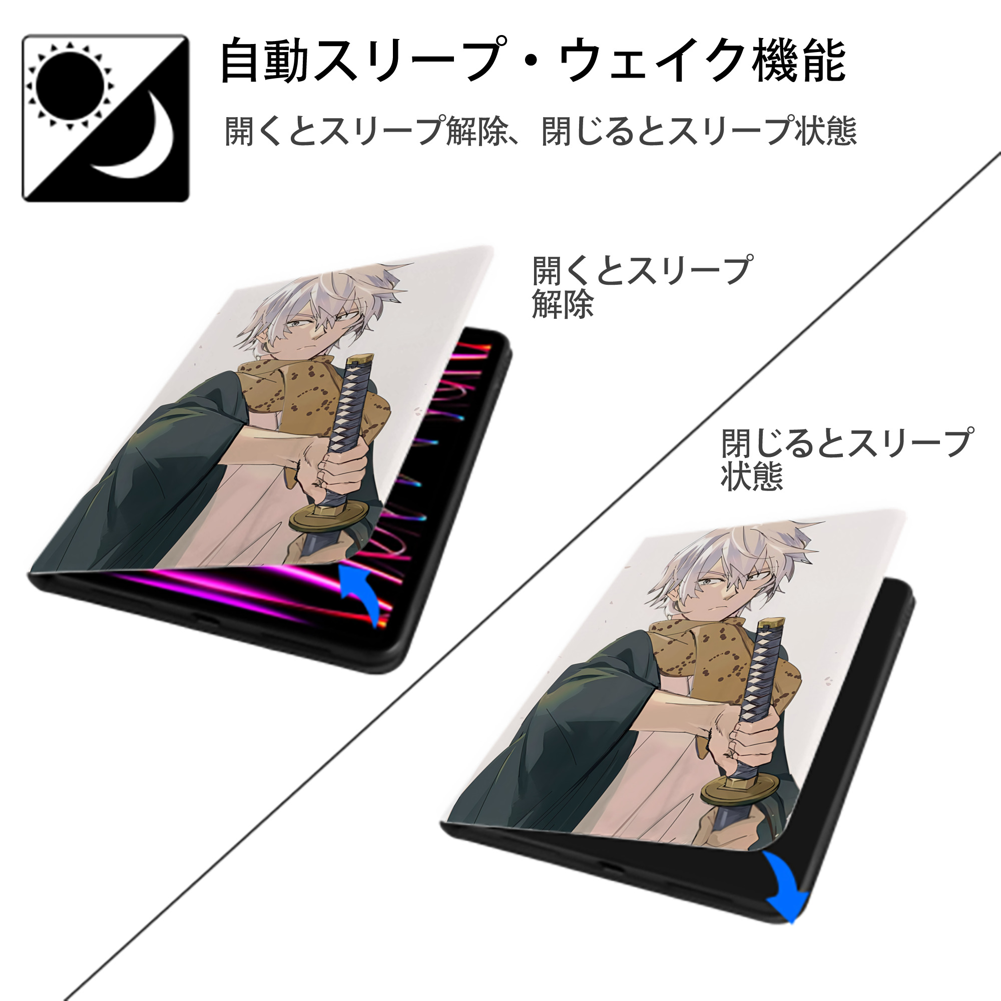 文豪ストレイドッグス Bungo Stray Dogs IPad ケース ペン収納付き 三つ折りスタンド PUレザー×シリコン 対応機種9.5/10.5/10.9インチ