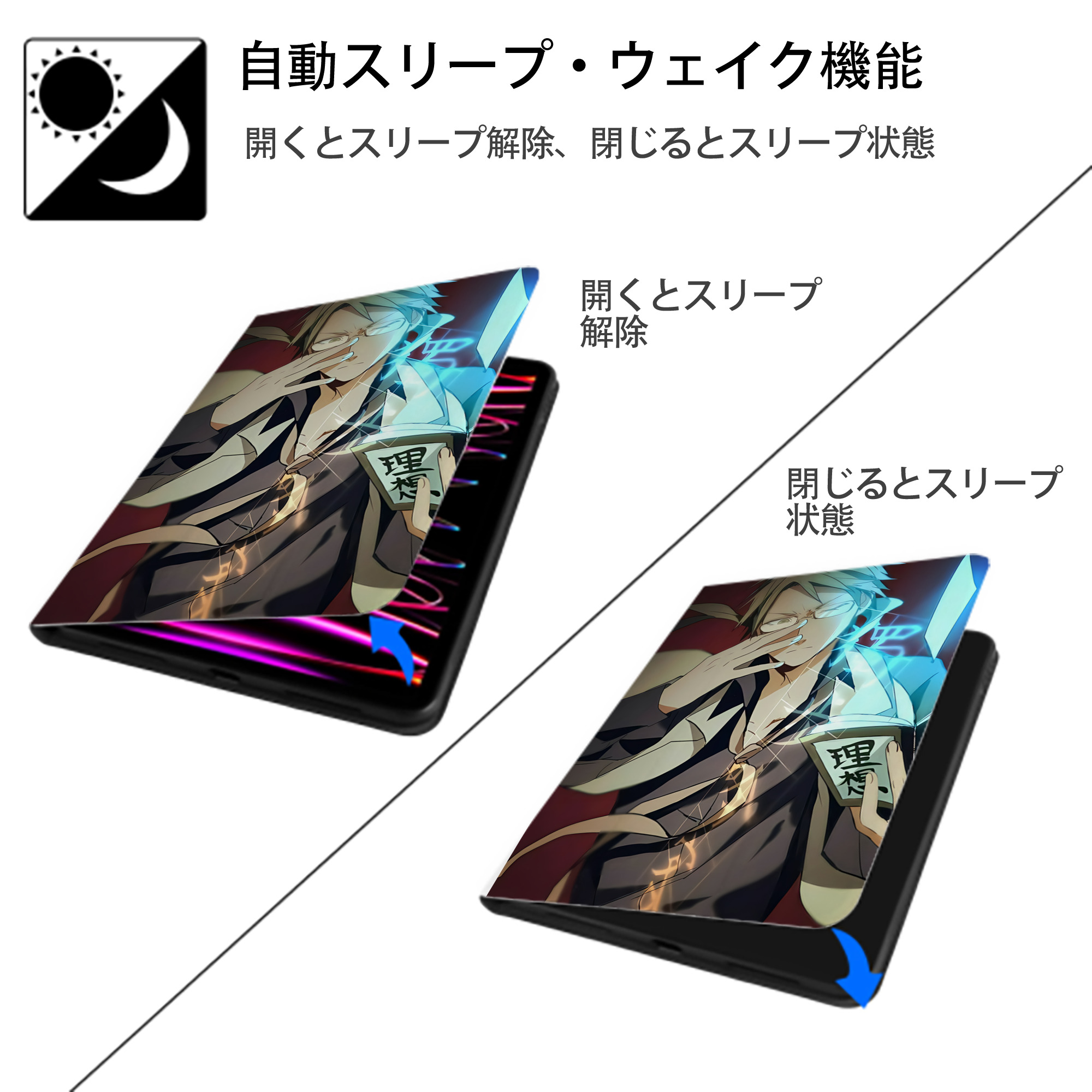 文豪ストレイドッグス Bungo Stray Dogs IPad ケース ペン収納付き 三つ折りスタンド PUレザー×シリコン 対応機種9.5/10.5/10.9インチ