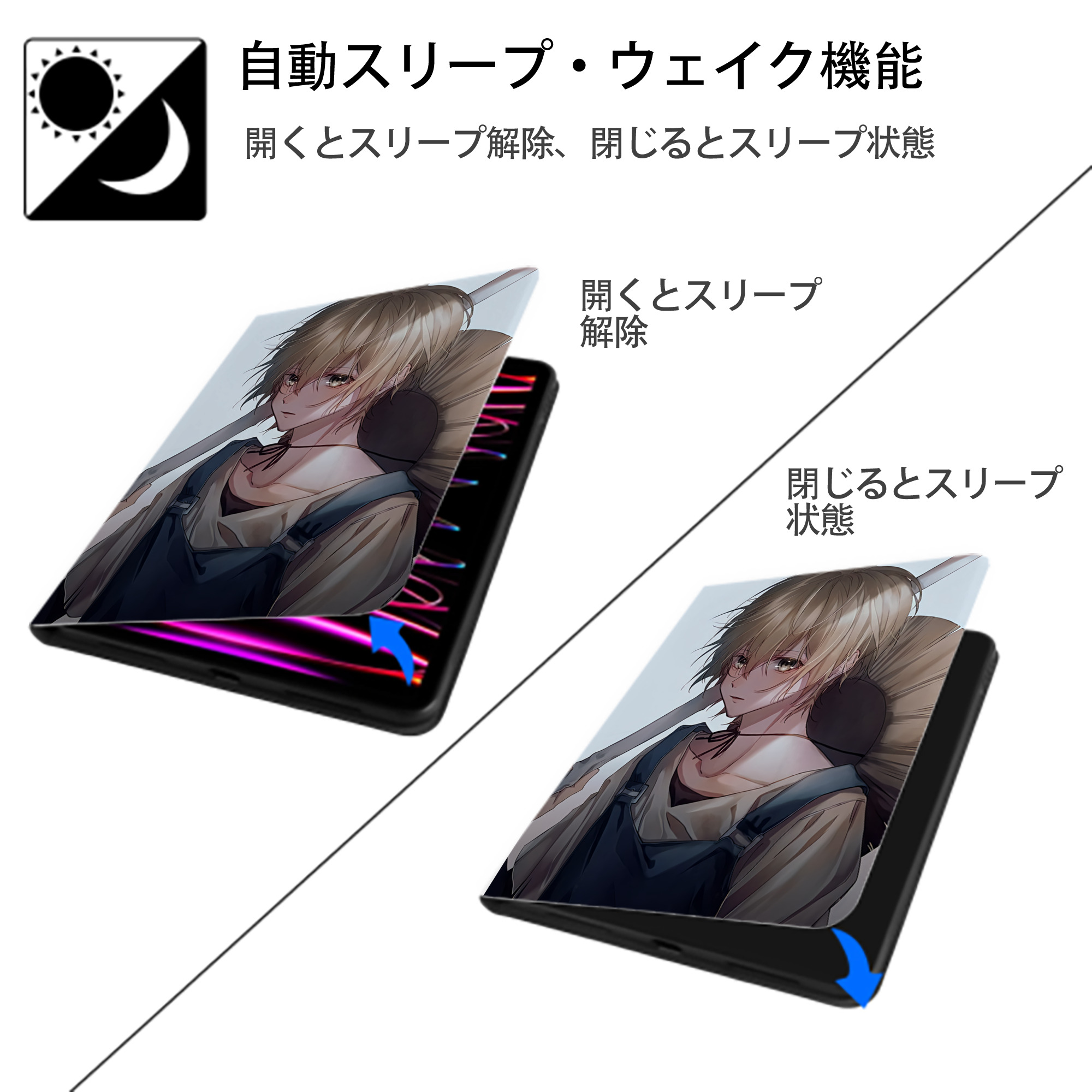 文豪ストレイドッグス Bungo Stray Dogs IPad ケース ペン収納付き 三つ折りスタンド PUレザー×シリコン 対応機種9.5/10.5/10.9インチ