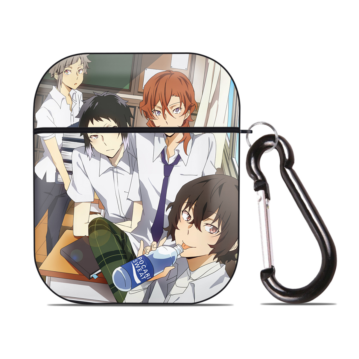 （画像用） 文豪ストレイドッグス Bungo Stray Dogs AirPods 第2世代保護ケース ハードシェル ブラック 耐衝撃・防指紋・カラビナ付き