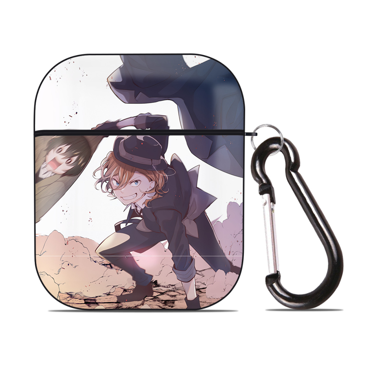 （画像用） 文豪ストレイドッグス Bungo Stray Dogs AirPods 第2世代保護ケース ハードシェル ブラック 耐衝撃・防指紋・カラビナ付き