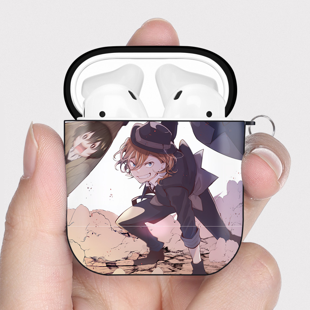 （画像用） 文豪ストレイドッグス Bungo Stray Dogs AirPods 第2世代保護ケース ハードシェル ブラック 耐衝撃・防指紋・カラビナ付き