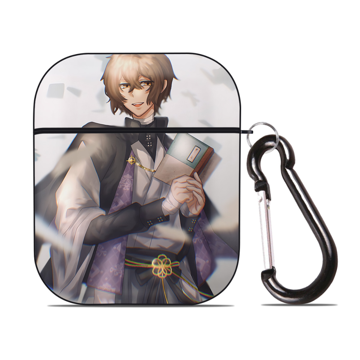 （画像用） 文豪ストレイドッグス Bungo Stray Dogs AirPods 第2世代保護ケース ハードシェル ブラック 耐衝撃・防指紋・カラビナ付き