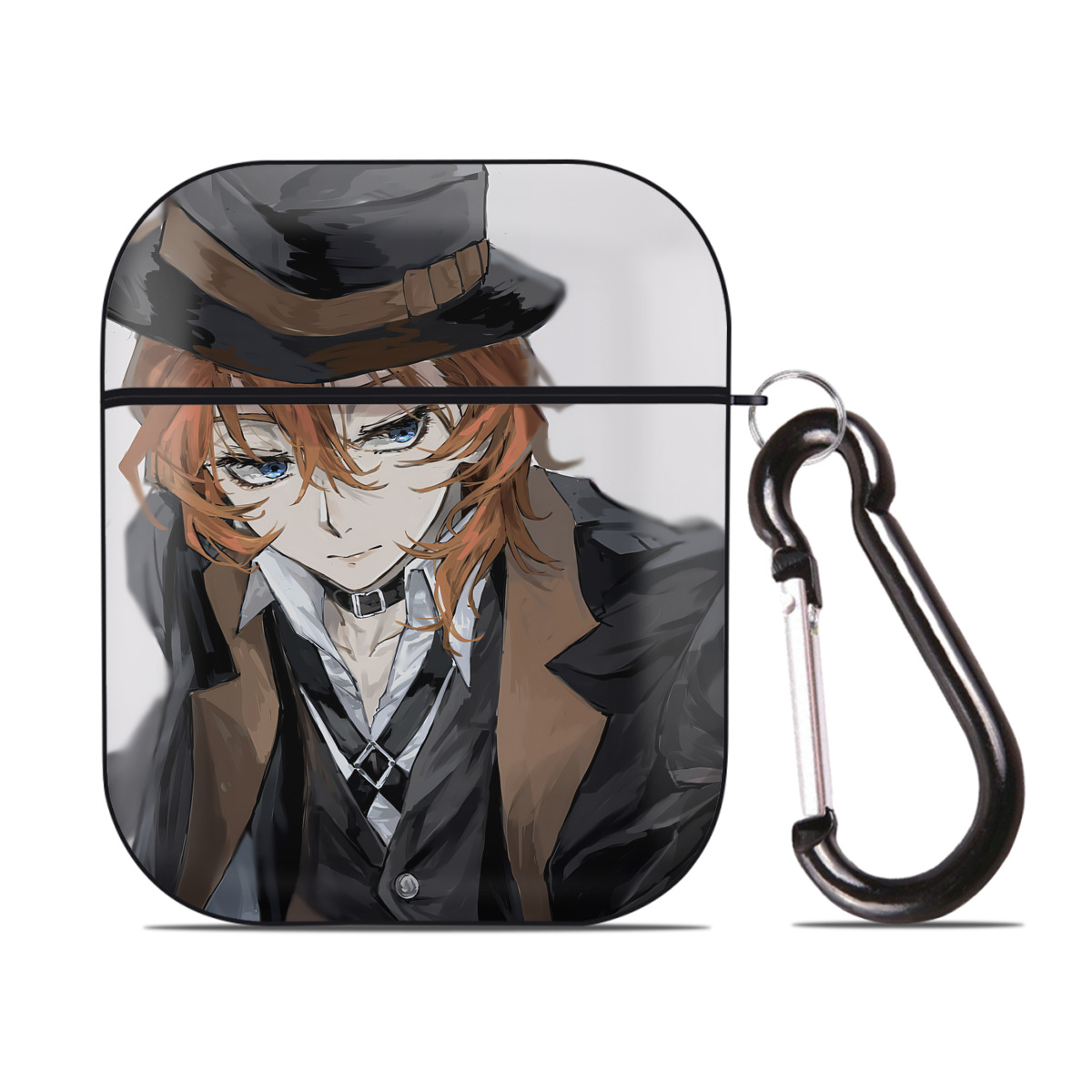（画像用） 文豪ストレイドッグス Bungo Stray Dogs AirPods 第2世代保護ケース ハードシェル ブラック 耐衝撃・防指紋・カラビナ付き