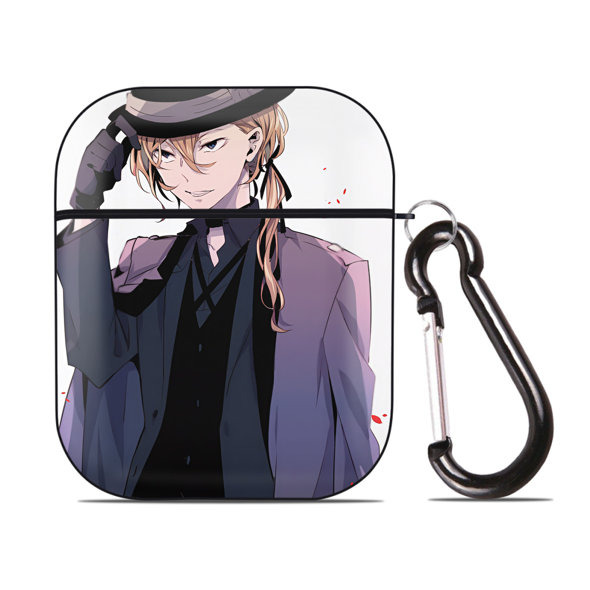 （画像用） 文豪ストレイドッグス Bungo Stray Dogs AirPods 第2世代保護ケース ハードシェル ブラック 耐衝撃・防指紋・カラビナ付き