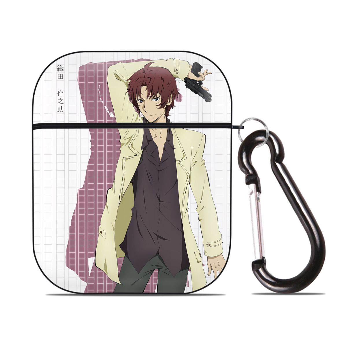 （画像用） 文豪ストレイドッグス Bungo Stray Dogs AirPods 第2世代保護ケース ハードシェル ブラック 耐衝撃・防指紋・カラビナ付き