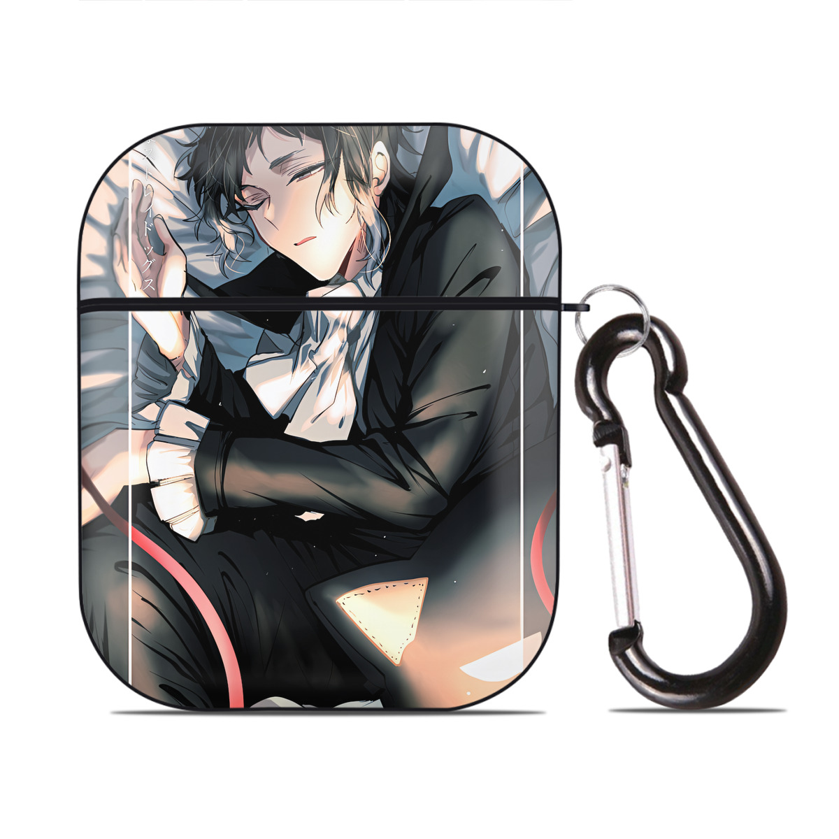 （画像用） 文豪ストレイドッグス Bungo Stray Dogs AirPods 第2世代保護ケース ハードシェル ブラック 耐衝撃・防指紋・カラビナ付き