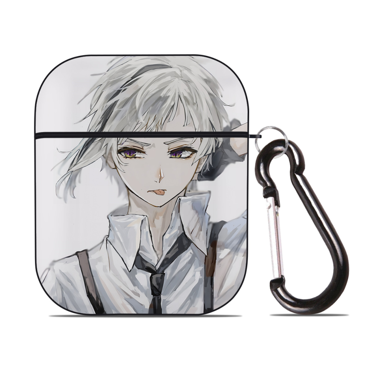（画像用） 文豪ストレイドッグス Bungo Stray Dogs AirPods 第2世代保護ケース ハードシェル ブラック 耐衝撃・防指紋・カラビナ付き