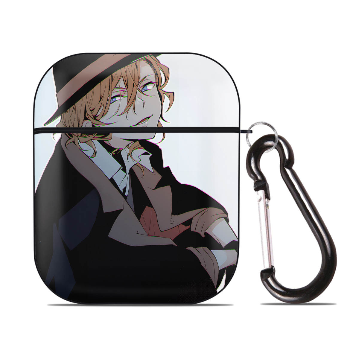 （画像用） 文豪ストレイドッグス Bungo Stray Dogs AirPods 第2世代保護ケース ハードシェル ブラック 耐衝撃・防指紋・カラビナ付き