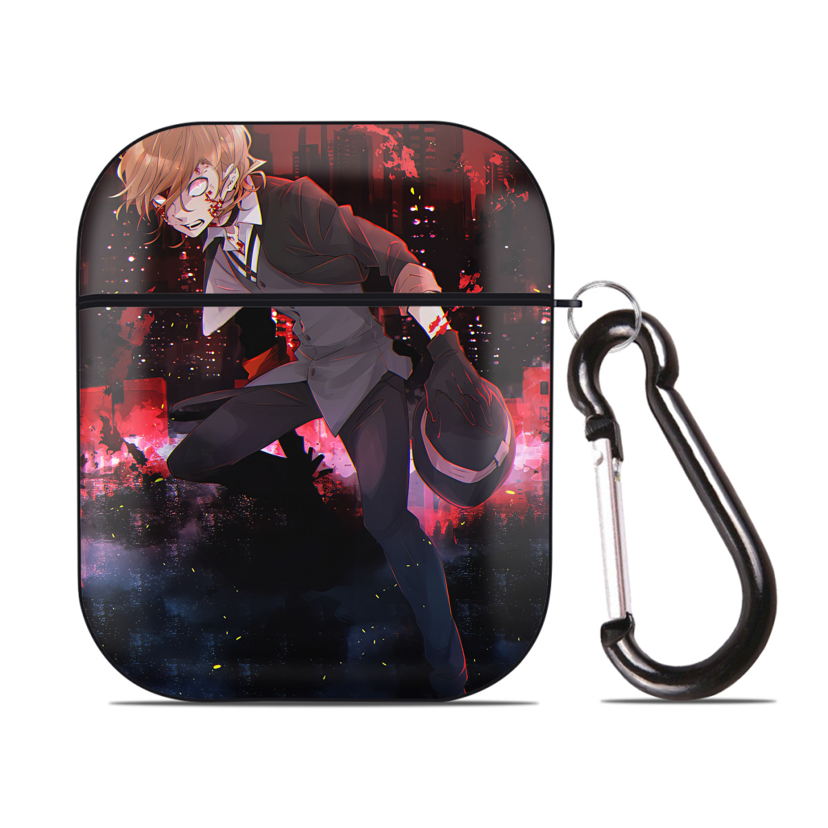 （画像用） 文豪ストレイドッグス Bungo Stray Dogs AirPods 第2世代保護ケース ハードシェル ブラック 耐衝撃・防指紋・カラビナ付き