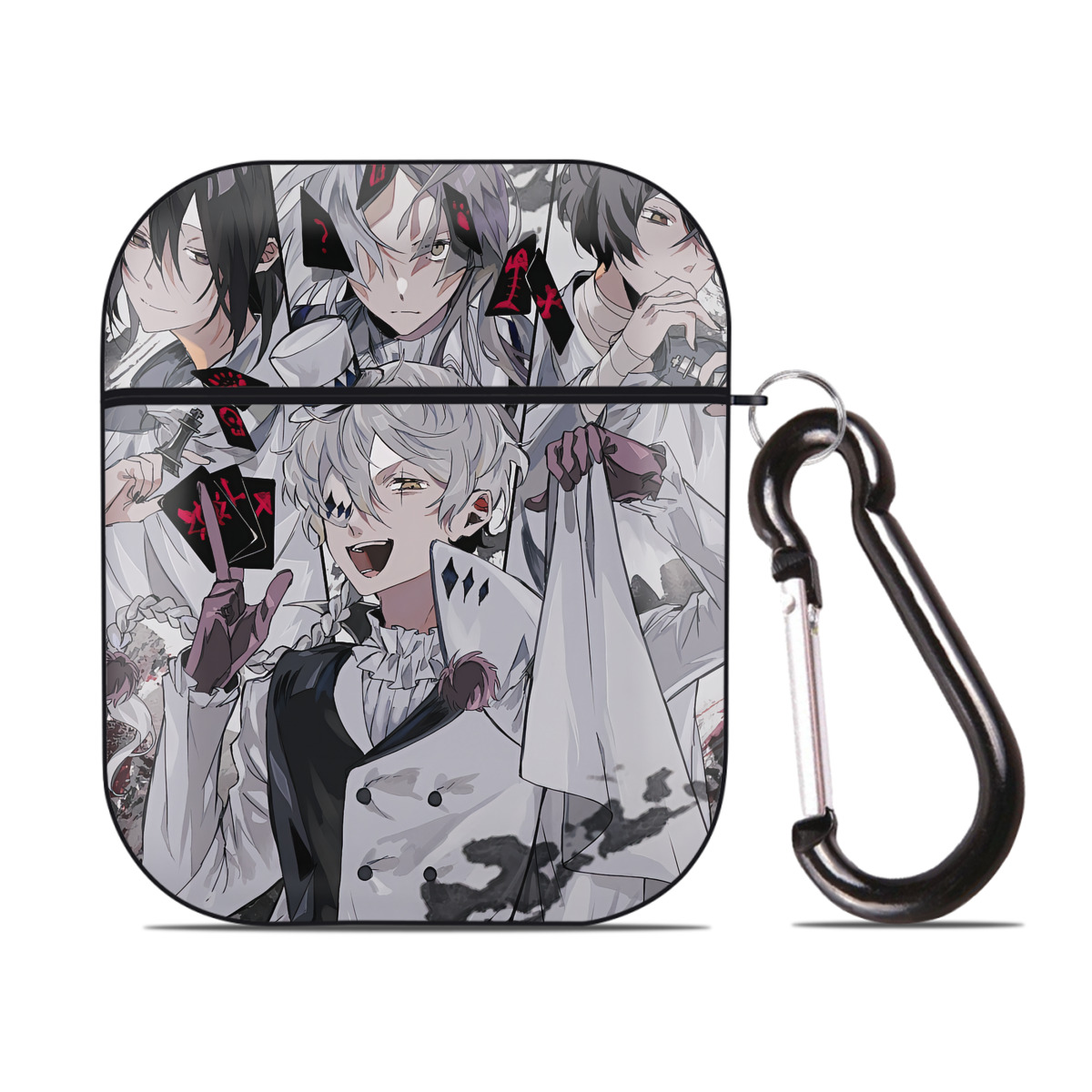 （画像用） 文豪ストレイドッグス Bungo Stray Dogs AirPods 第2世代保護ケース ハードシェル ブラック 耐衝撃・防指紋・カラビナ付き