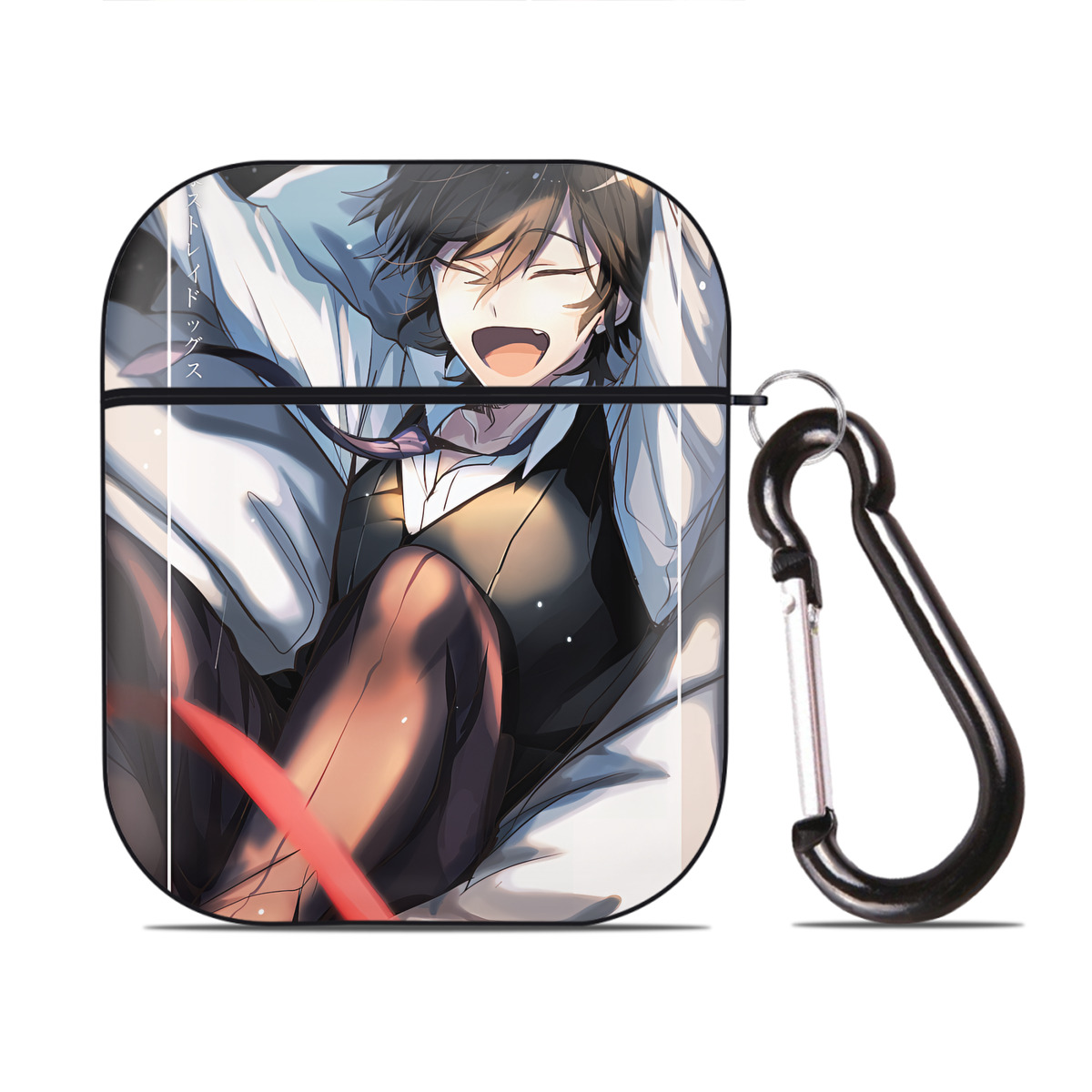 （画像用） 文豪ストレイドッグス Bungo Stray Dogs AirPods 第2世代保護ケース ハードシェル ブラック 耐衝撃・防指紋・カラビナ付き