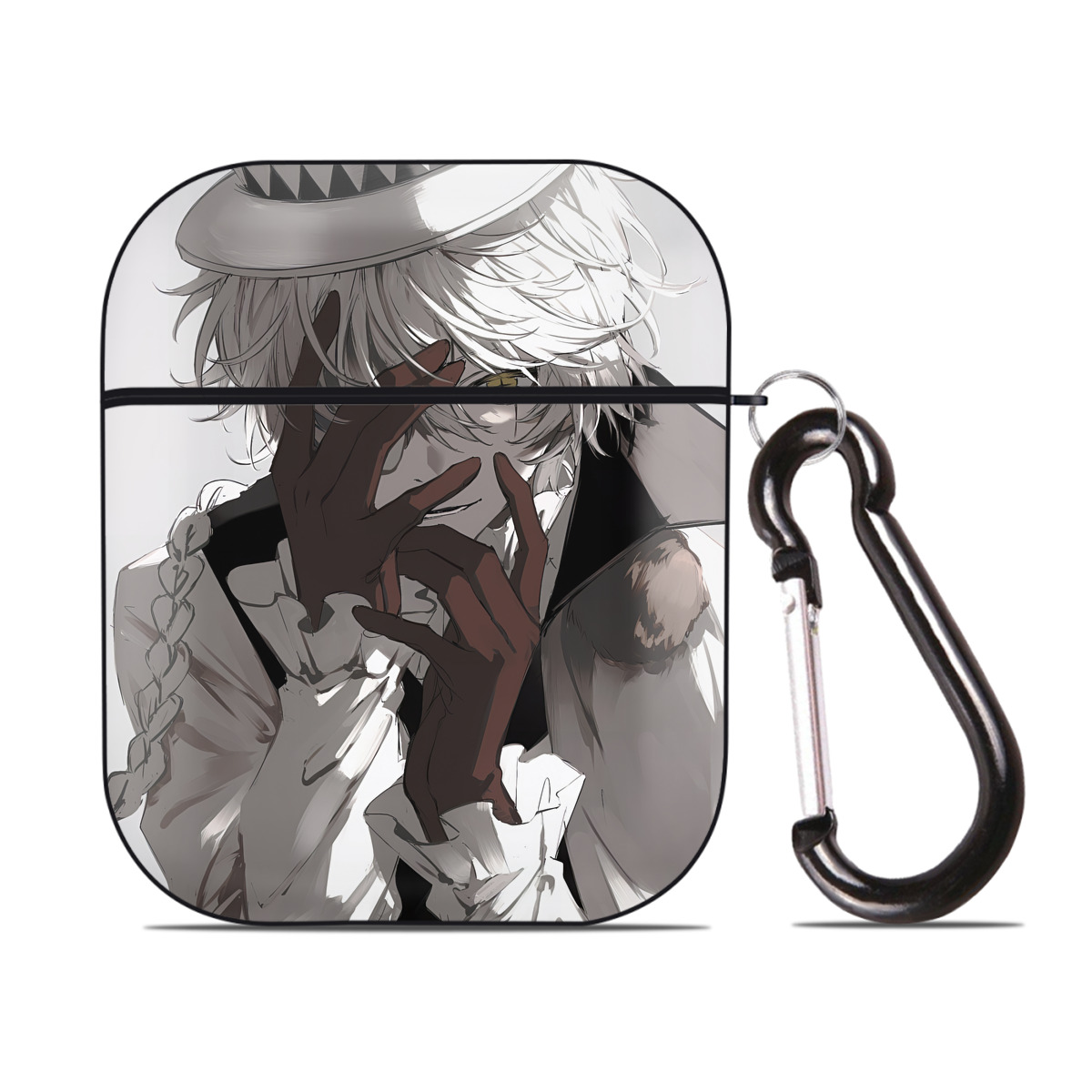 （画像用） 文豪ストレイドッグス Bungo Stray Dogs AirPods 第2世代保護ケース ハードシェル ブラック 耐衝撃・防指紋・カラビナ付き