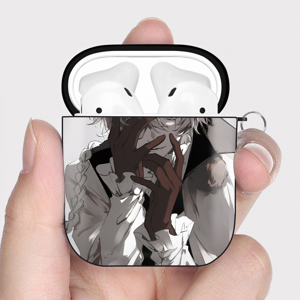 （画像用） 文豪ストレイドッグス Bungo Stray Dogs AirPods 第2世代保護ケース ハードシェル ブラック 耐衝撃・防指紋・カラビナ付き