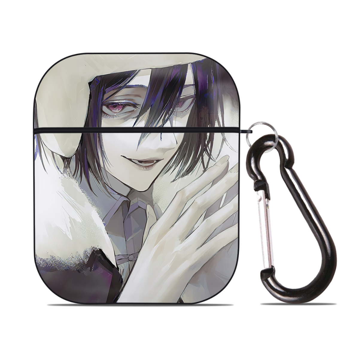 （画像用） 文豪ストレイドッグス Bungo Stray Dogs AirPods 第2世代保護ケース ハードシェル ブラック 耐衝撃・防指紋・カラビナ付き