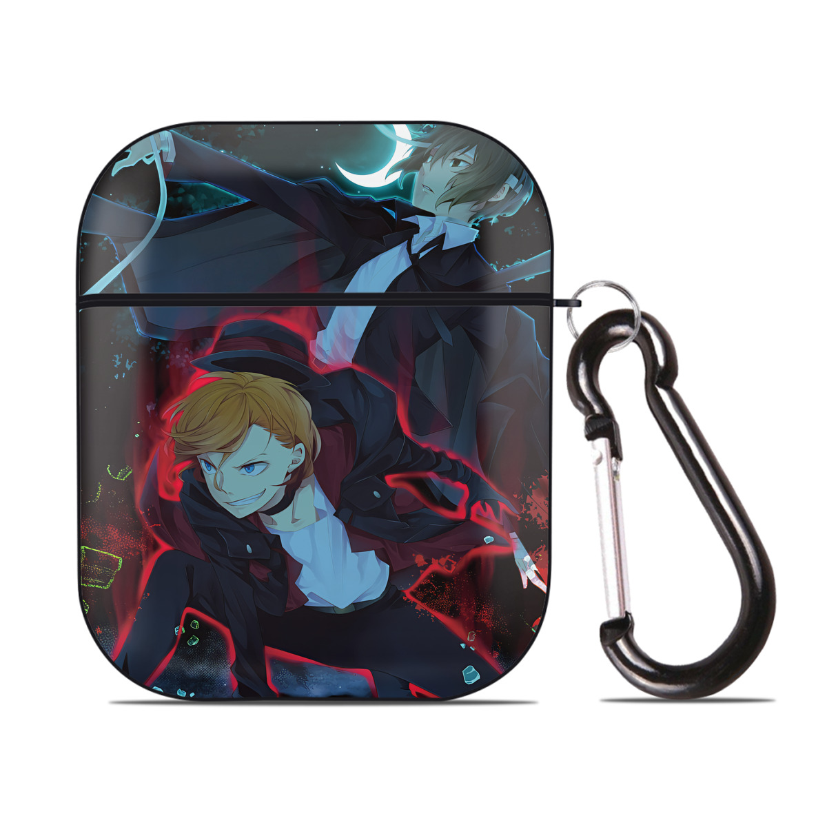 （画像用） 文豪ストレイドッグス Bungo Stray Dogs AirPods 第2世代保護ケース ハードシェル ブラック 耐衝撃・防指紋・カラビナ付き