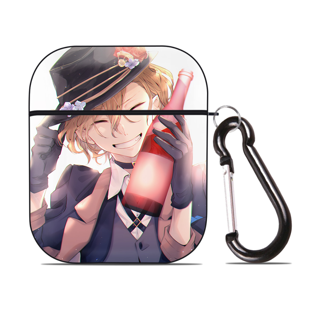 （画像用） 文豪ストレイドッグス Bungo Stray Dogs AirPods 第2世代保護ケース ハードシェル ブラック 耐衝撃・防指紋・カラビナ付き