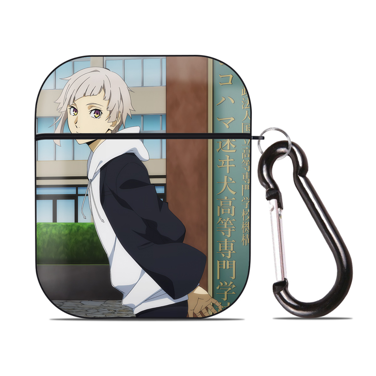 （画像用） 文豪ストレイドッグス Bungo Stray Dogs AirPods 第2世代保護ケース ハードシェル ブラック 耐衝撃・防指紋・カラビナ付き