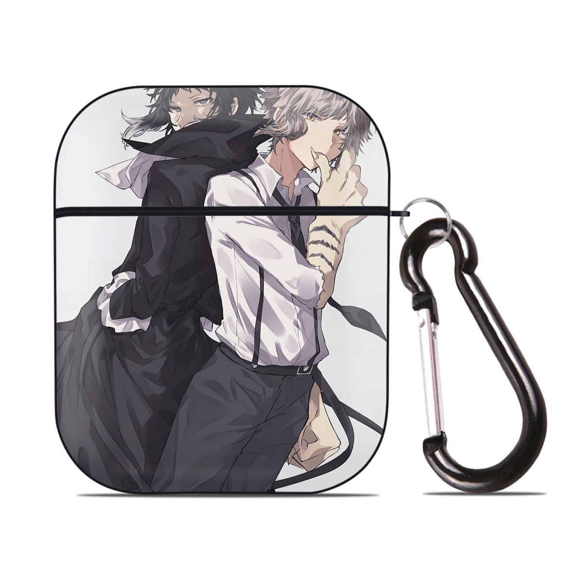 （画像用） 文豪ストレイドッグス Bungo Stray Dogs AirPods 第2世代保護ケース ハードシェル ブラック 耐衝撃・防指紋・カラビナ付き