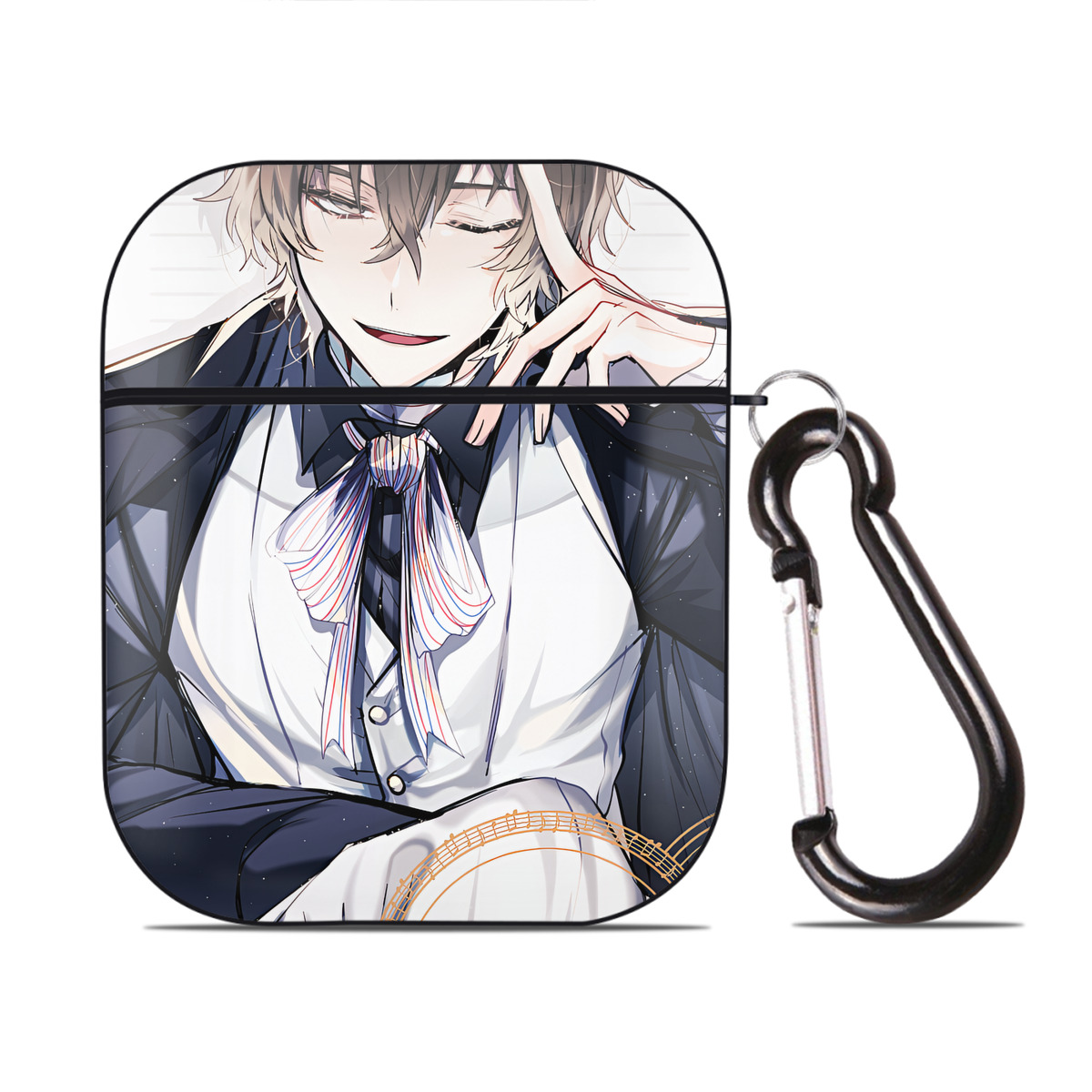 （画像用） 文豪ストレイドッグス Bungo Stray Dogs AirPods 第2世代保護ケース ハードシェル ブラック 耐衝撃・防指紋・カラビナ付き