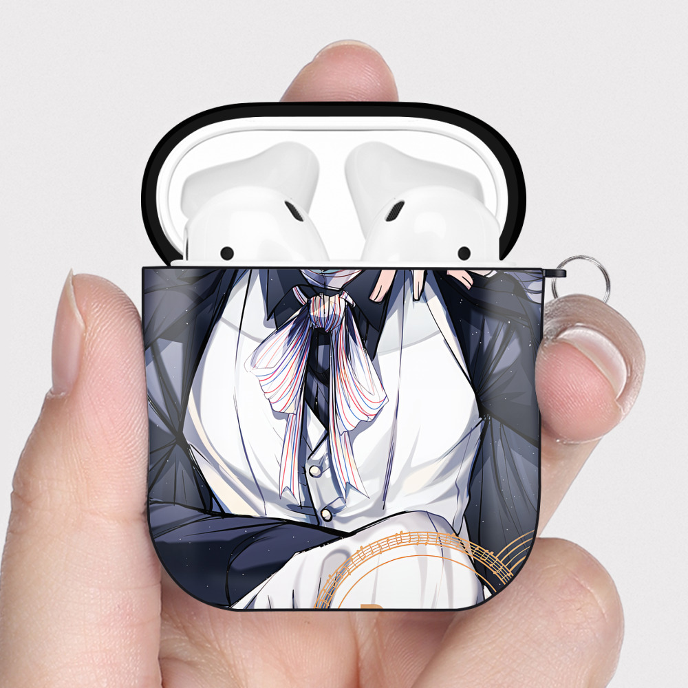 （画像用） 文豪ストレイドッグス Bungo Stray Dogs AirPods 第2世代保護ケース ハードシェル ブラック 耐衝撃・防指紋・カラビナ付き