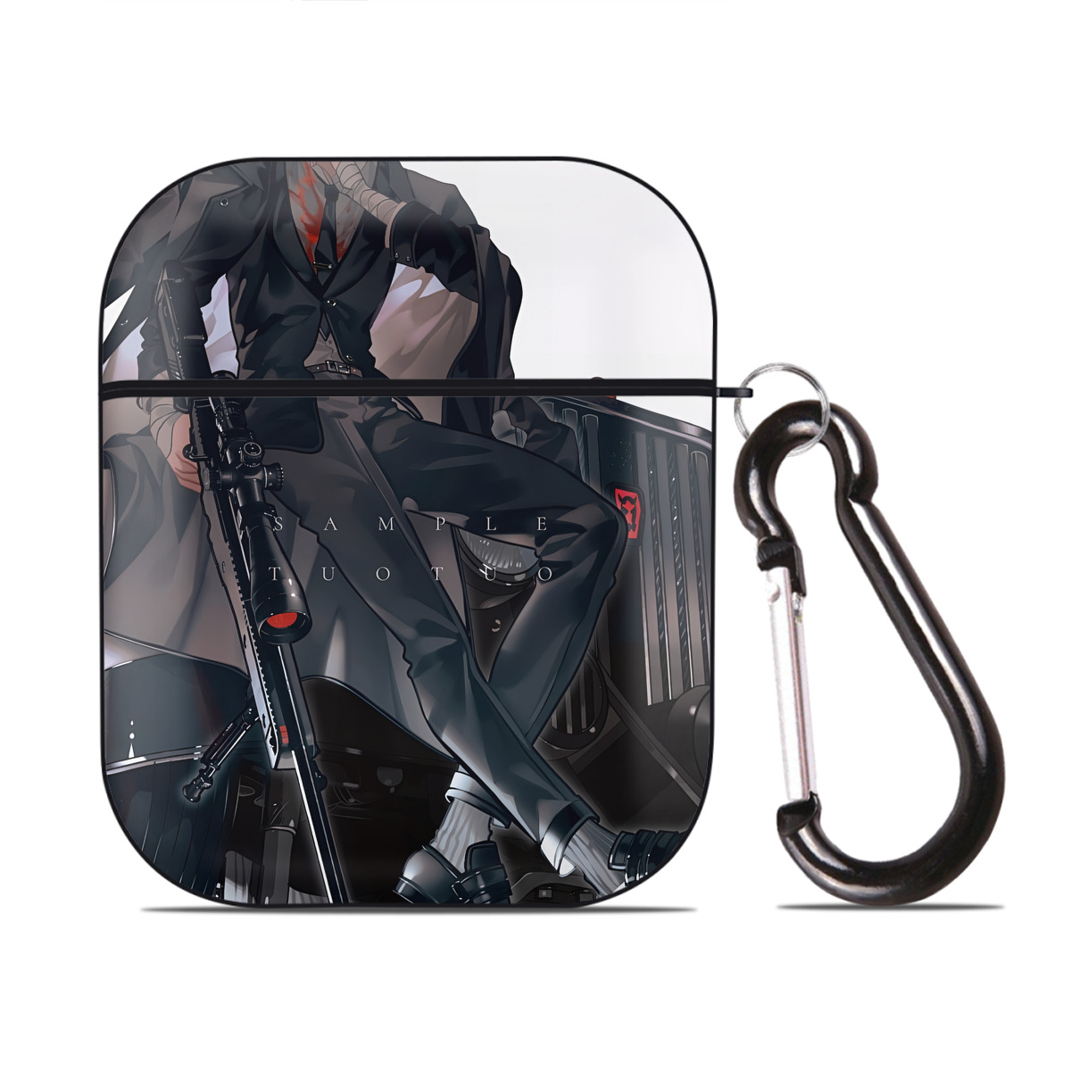 （画像用） 文豪ストレイドッグス Bungo Stray Dogs AirPods 第2世代保護ケース ハードシェル ブラック 耐衝撃・防指紋・カラビナ付き