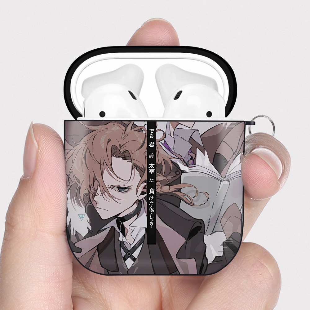 （画像用） 文豪ストレイドッグス Bungo Stray Dogs AirPods 第2世代保護ケース ハードシェル ブラック 耐衝撃・防指紋・カラビナ付き