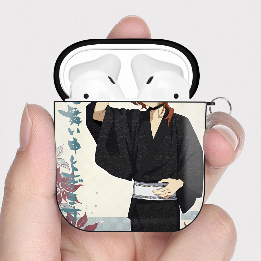 （画像用） 文豪ストレイドッグス Bungo Stray Dogs AirPods 第2世代保護ケース ハードシェル ブラック 耐衝撃・防指紋・カラビナ付き