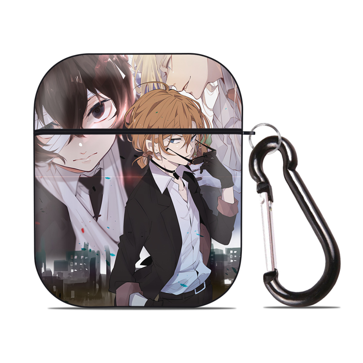 （画像用） 文豪ストレイドッグス Bungo Stray Dogs AirPods 第2世代保護ケース ハードシェル ブラック 耐衝撃・防指紋・カラビナ付き