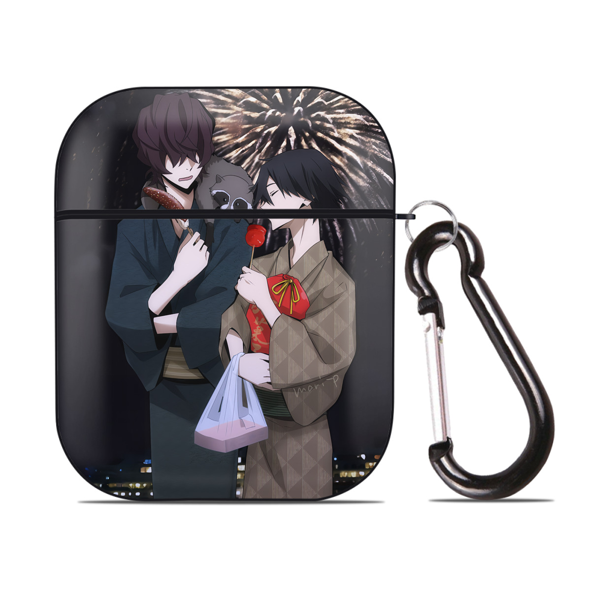 （画像用） 文豪ストレイドッグス Bungo Stray Dogs AirPods 第2世代保護ケース ハードシェル ブラック 耐衝撃・防指紋・カラビナ付き