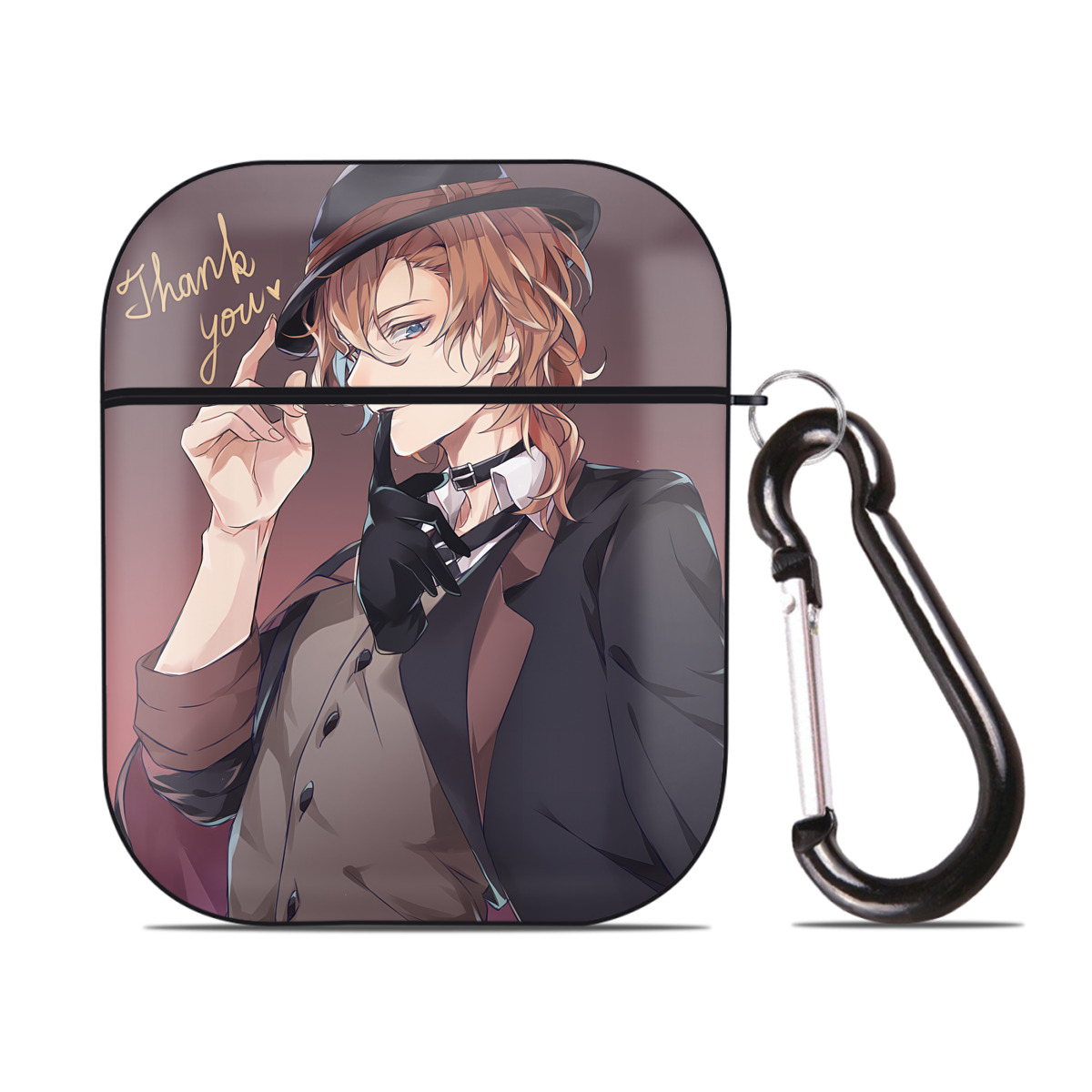 （画像用） 文豪ストレイドッグス Bungo Stray Dogs AirPods 第2世代保護ケース ハードシェル ブラック 耐衝撃・防指紋・カラビナ付き