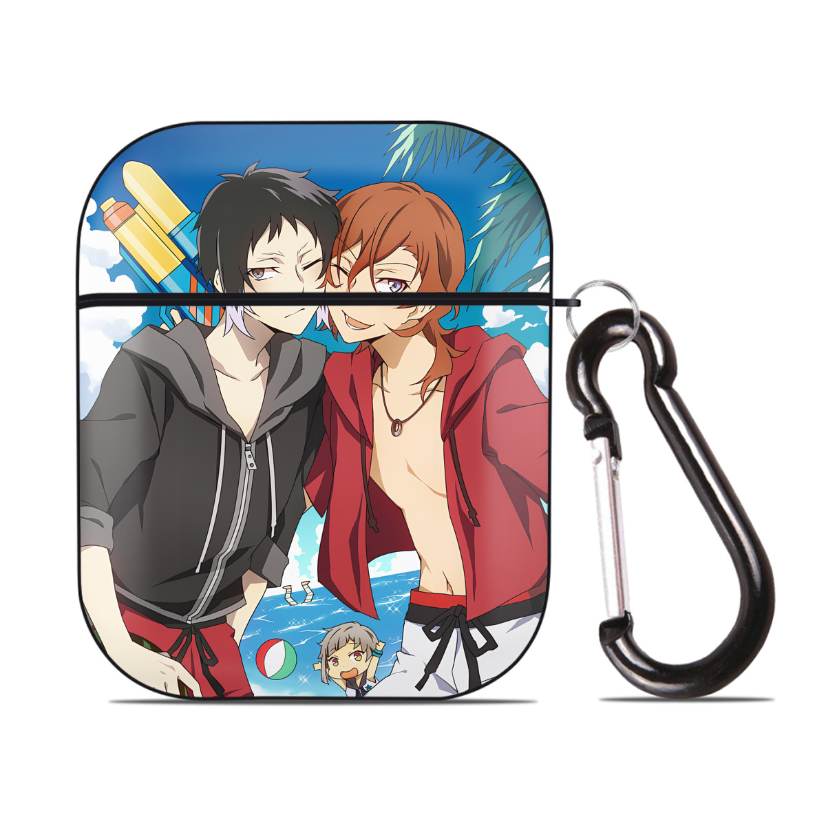 （画像用） 文豪ストレイドッグス Bungo Stray Dogs AirPods 第2世代保護ケース ハードシェル ブラック 耐衝撃・防指紋・カラビナ付き