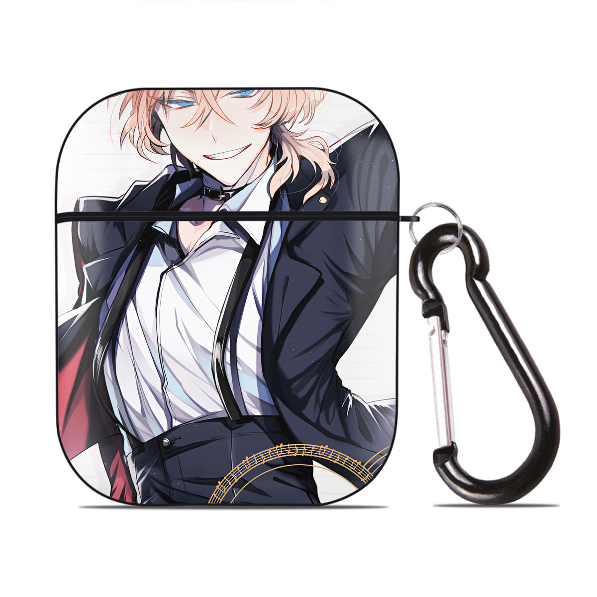 （画像用） 文豪ストレイドッグス Bungo Stray Dogs AirPods 第2世代保護ケース ハードシェル ブラック 耐衝撃・防指紋・カラビナ付き