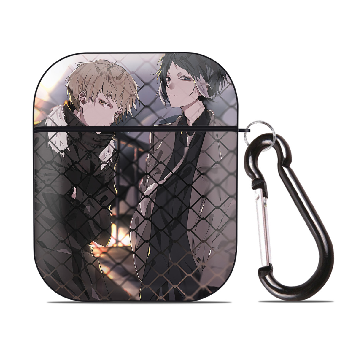 （画像用） 文豪ストレイドッグス Bungo Stray Dogs AirPods 第2世代保護ケース ハードシェル ブラック 耐衝撃・防指紋・カラビナ付き