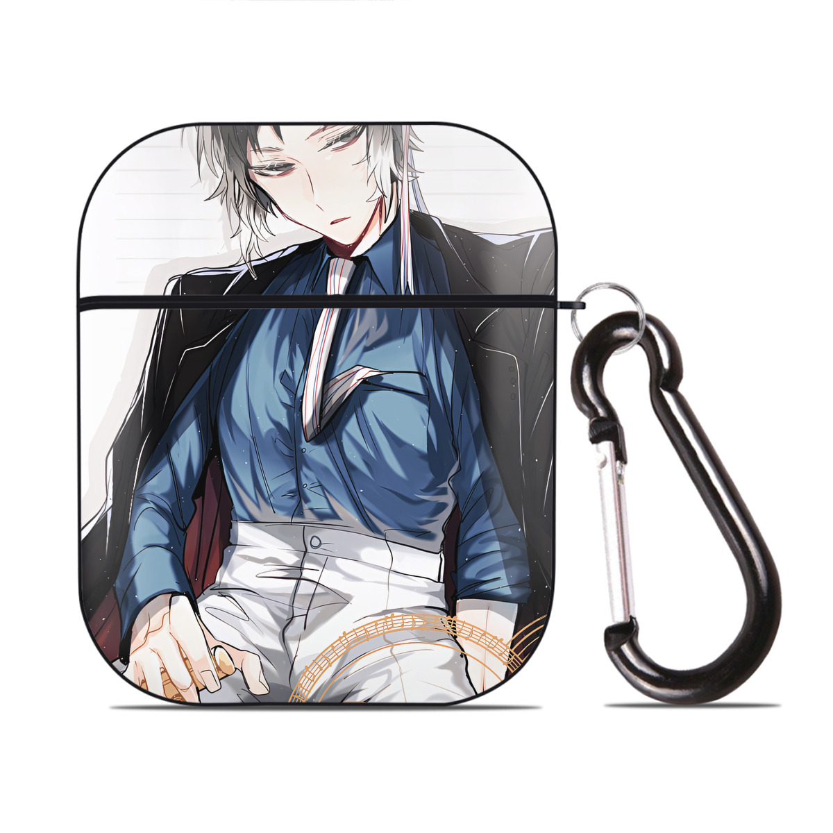 （画像用） 文豪ストレイドッグス Bungo Stray Dogs AirPods 第2世代保護ケース ハードシェル ブラック 耐衝撃・防指紋・カラビナ付き