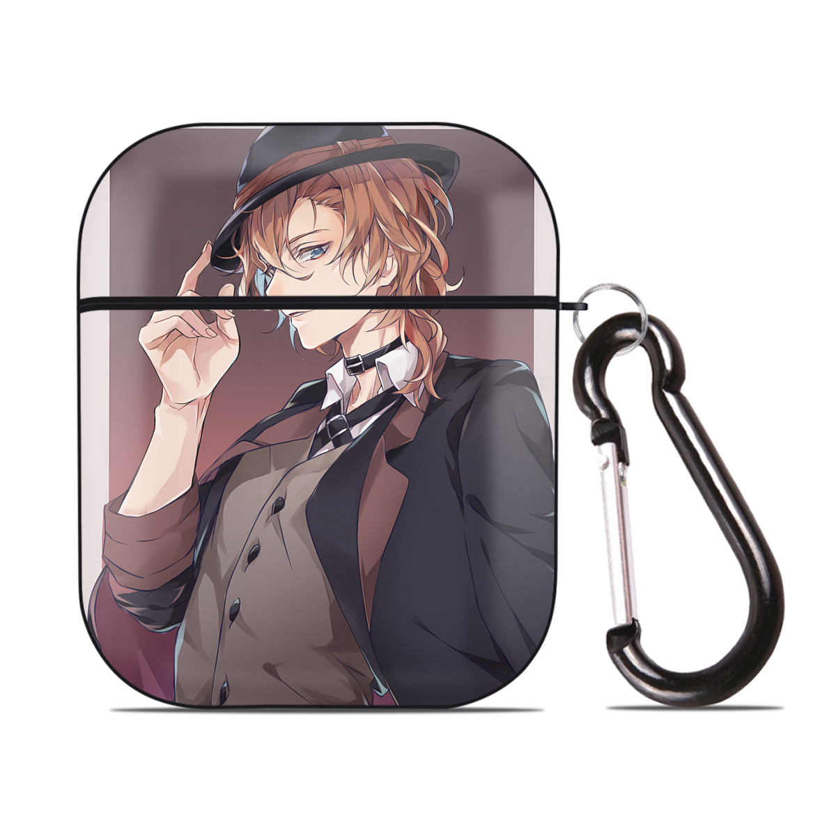 （画像用） 文豪ストレイドッグス Bungo Stray Dogs AirPods 第2世代保護ケース ハードシェル ブラック 耐衝撃・防指紋・カラビナ付き