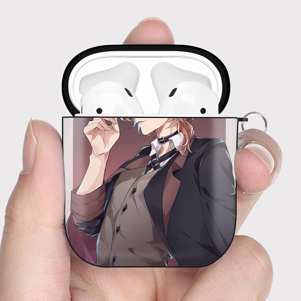 （画像用） 文豪ストレイドッグス Bungo Stray Dogs AirPods 第2世代保護ケース ハードシェル ブラック 耐衝撃・防指紋・カラビナ付き