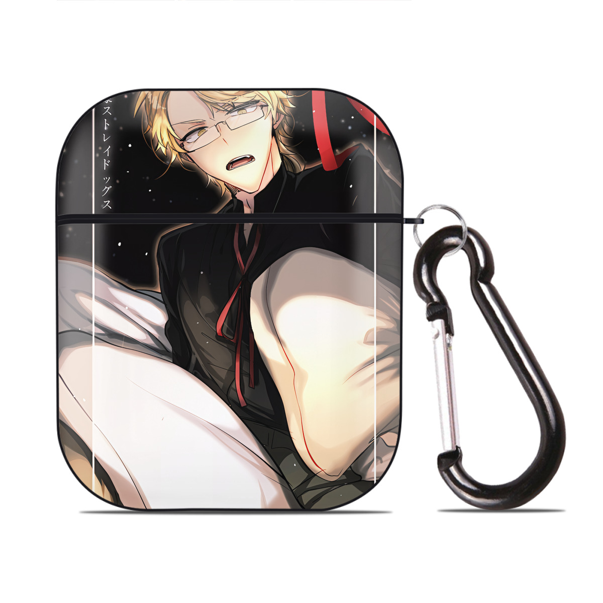 （画像用） 文豪ストレイドッグス Bungo Stray Dogs AirPods 第2世代保護ケース ハードシェル ブラック 耐衝撃・防指紋・カラビナ付き
