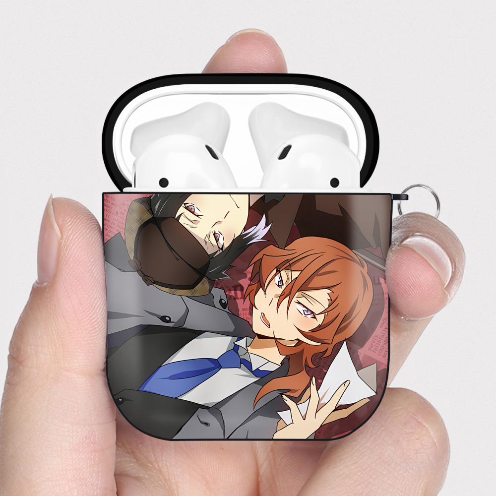 （画像用） 文豪ストレイドッグス Bungo Stray Dogs AirPods 第2世代保護ケース ハードシェル ブラック 耐衝撃・防指紋・カラビナ付き