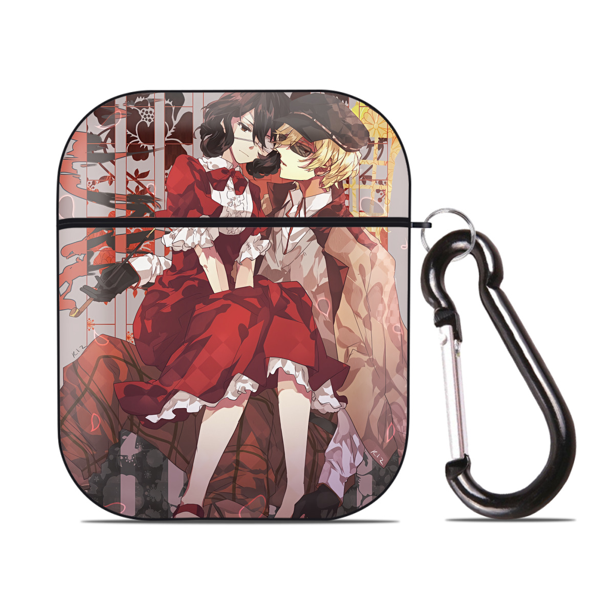 （画像用） 文豪ストレイドッグス Bungo Stray Dogs AirPods 第2世代保護ケース ハードシェル ブラック 耐衝撃・防指紋・カラビナ付き