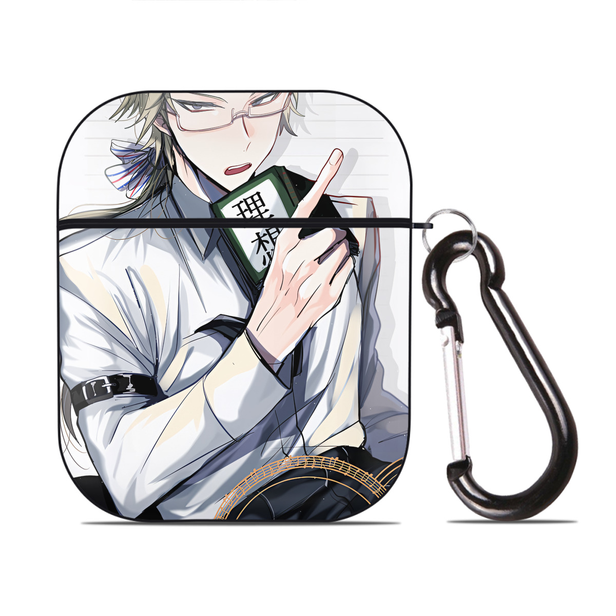 （画像用） 文豪ストレイドッグス Bungo Stray Dogs AirPods 第2世代保護ケース ハードシェル ブラック 耐衝撃・防指紋・カラビナ付き