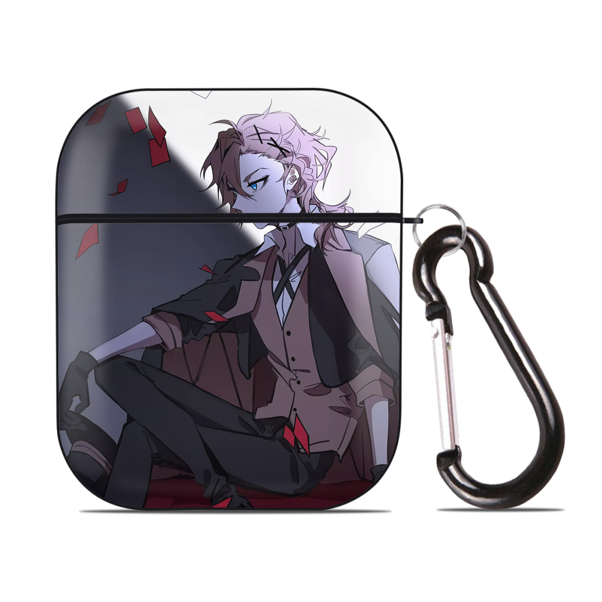 （画像用） 文豪ストレイドッグス Bungo Stray Dogs AirPods 第2世代保護ケース ハードシェル ブラック 耐衝撃・防指紋・カラビナ付き