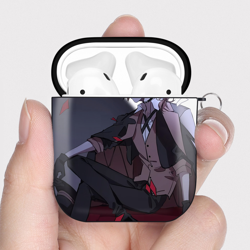 （画像用） 文豪ストレイドッグス Bungo Stray Dogs AirPods 第2世代保護ケース ハードシェル ブラック 耐衝撃・防指紋・カラビナ付き