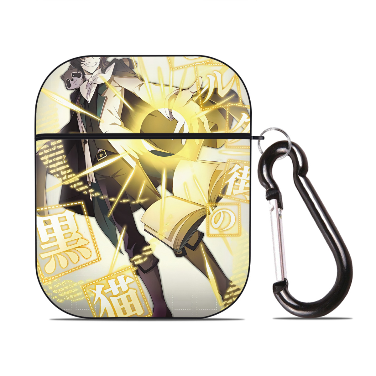（画像用） 文豪ストレイドッグス Bungo Stray Dogs AirPods 第2世代保護ケース ハードシェル ブラック 耐衝撃・防指紋・カラビナ付き
