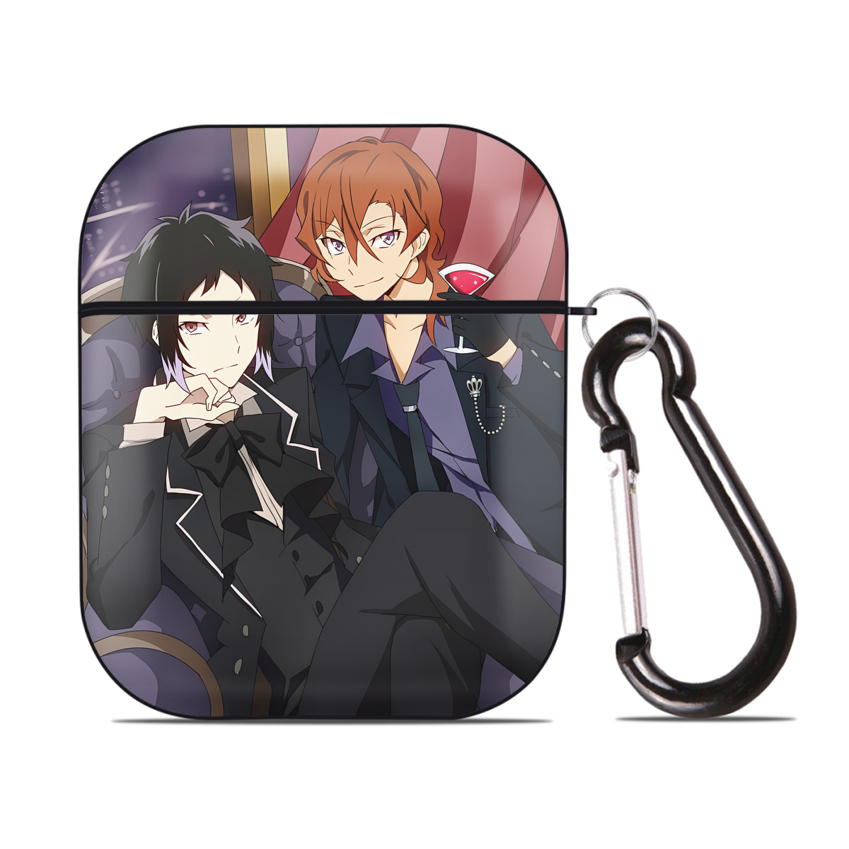 （画像用） 文豪ストレイドッグス Bungo Stray Dogs AirPods 第2世代保護ケース ハードシェル ブラック 耐衝撃・防指紋・カラビナ付き