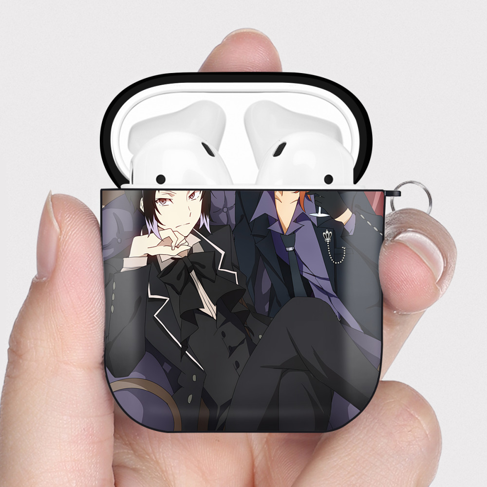 （画像用） 文豪ストレイドッグス Bungo Stray Dogs AirPods 第2世代保護ケース ハードシェル ブラック 耐衝撃・防指紋・カラビナ付き