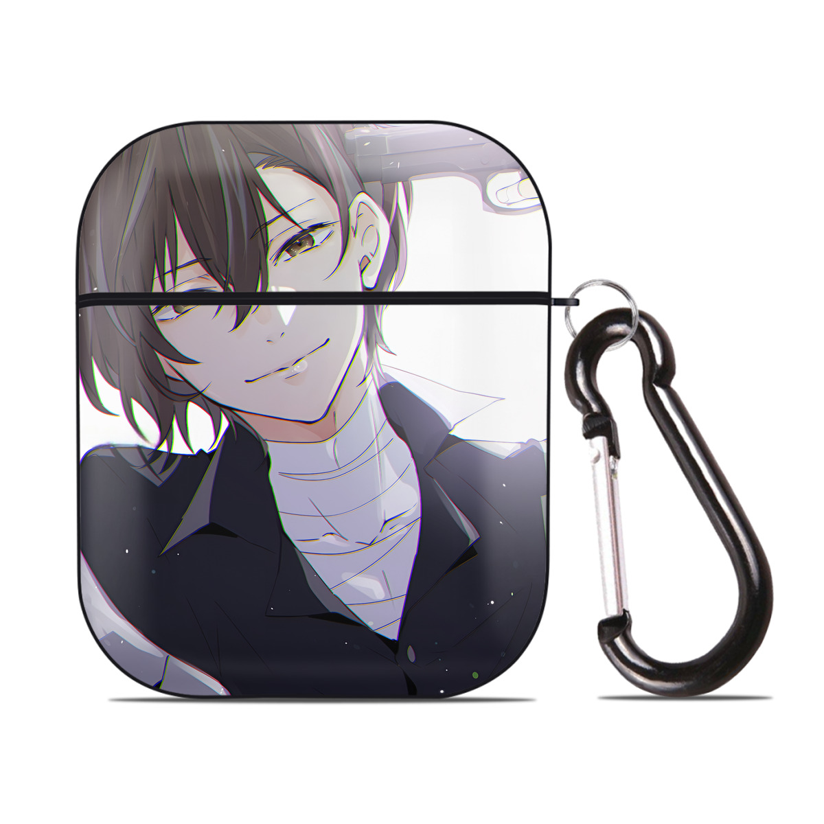 （画像用） 文豪ストレイドッグス Bungo Stray Dogs AirPods 第2世代保護ケース ハードシェル ブラック 耐衝撃・防指紋・カラビナ付き