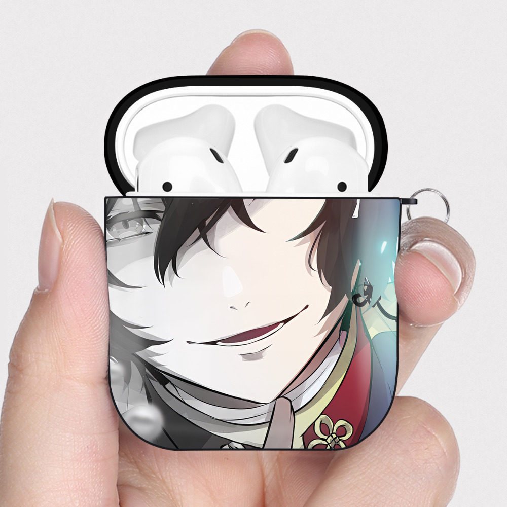 （画像用） 文豪ストレイドッグス Bungo Stray Dogs AirPods 第2世代保護ケース ハードシェル ブラック 耐衝撃・防指紋・カラビナ付き