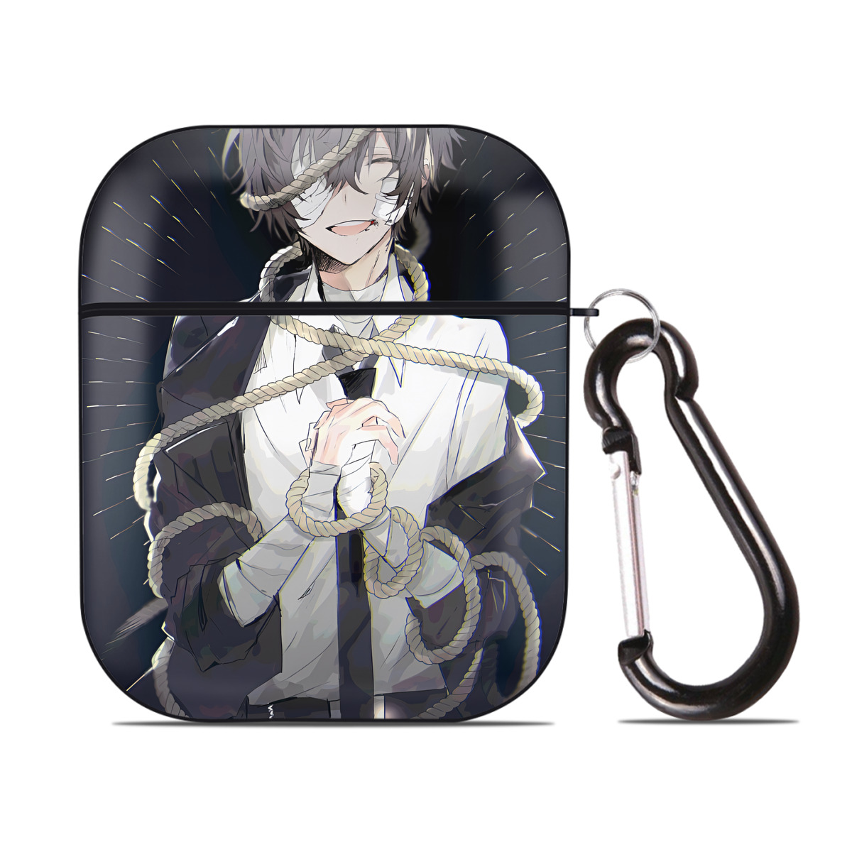 （画像用） 文豪ストレイドッグス Bungo Stray Dogs AirPods 第2世代保護ケース ハードシェル ブラック 耐衝撃・防指紋・カラビナ付き