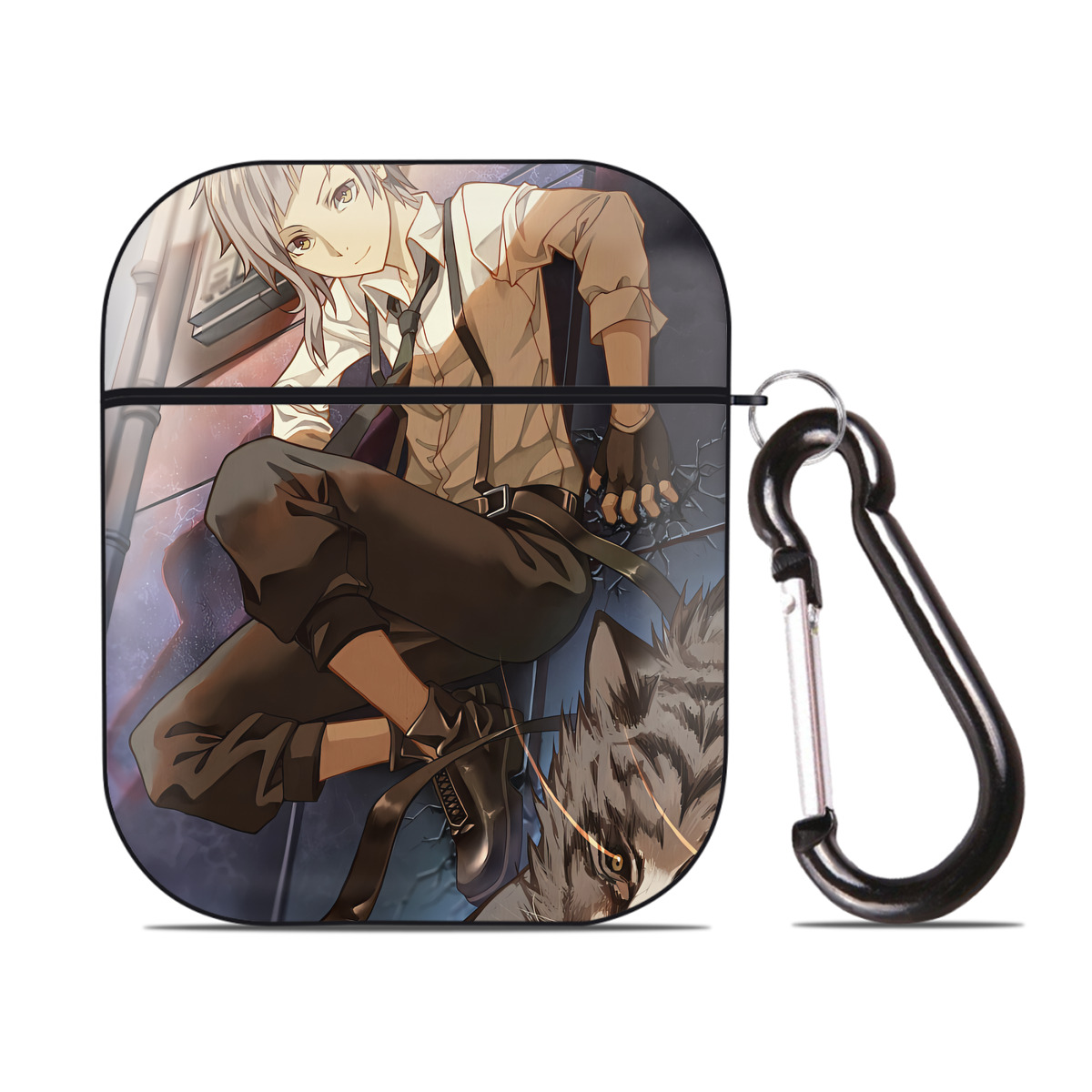（画像用） 文豪ストレイドッグス Bungo Stray Dogs AirPods 第2世代保護ケース ハードシェル ブラック 耐衝撃・防指紋・カラビナ付き